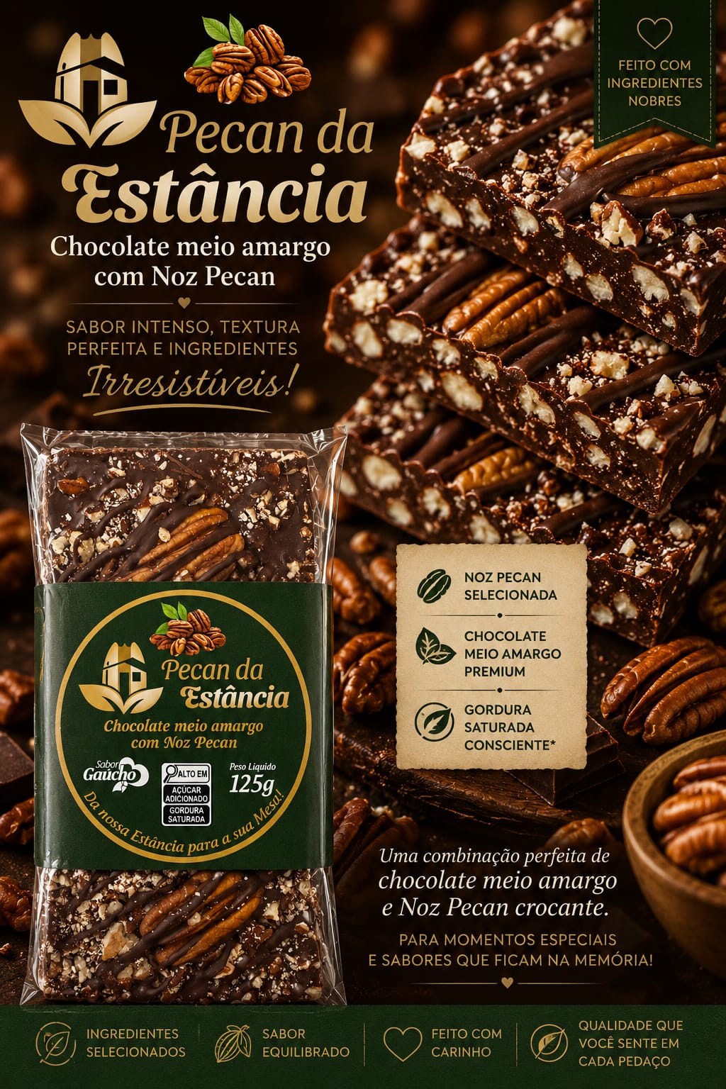 Chocolate Meio Amargo com Pecan